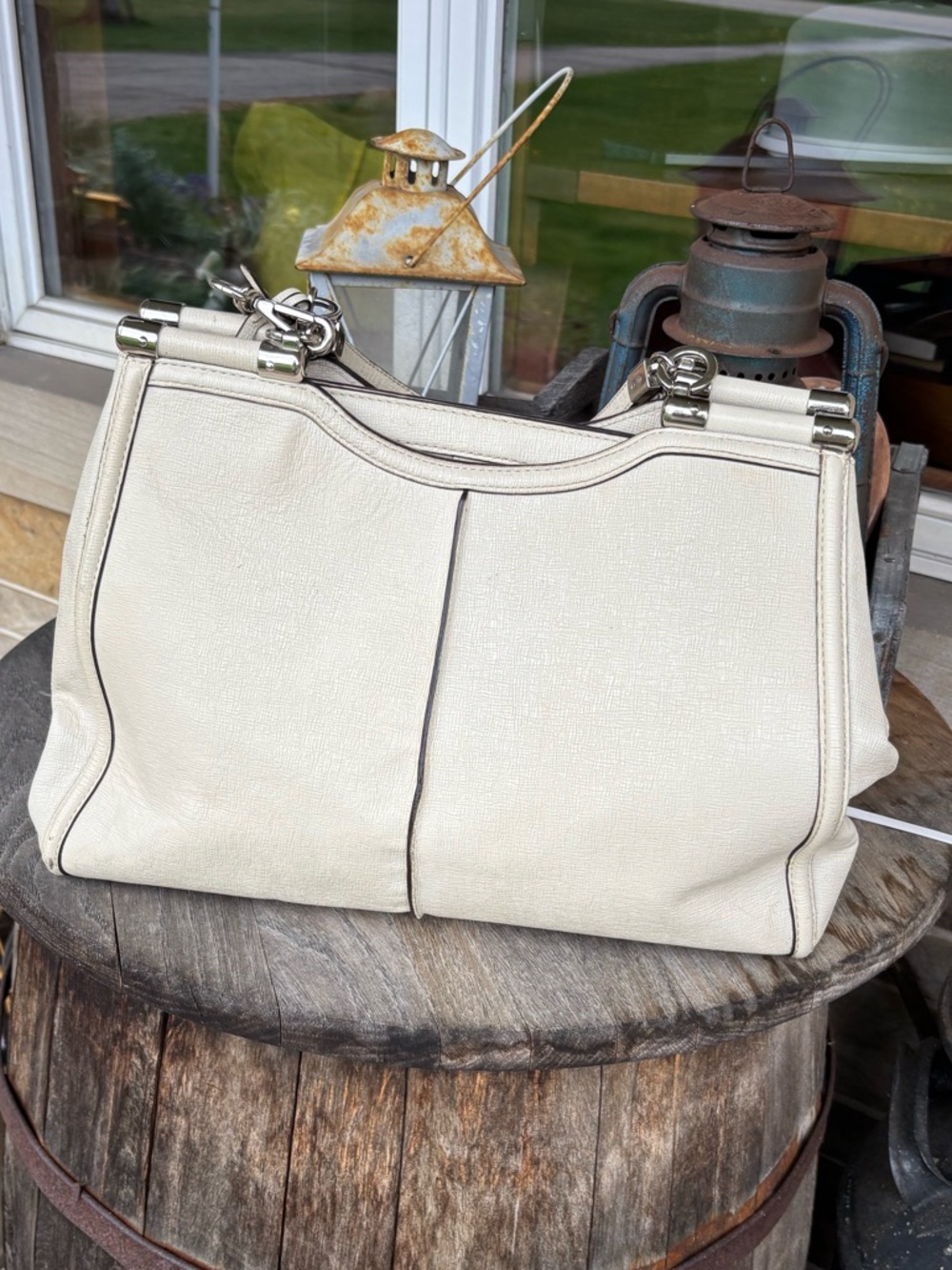 Coach Madison Caroline Satchel Cream Pebbled Leather Bag - Picture 3 of 12
